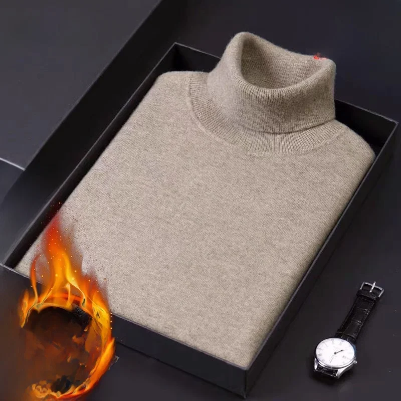 

Thiened Fce High Collar Men's Sweater Casual Sle Polyester Fiber Long Sve Knitted irt for Autumn Winter