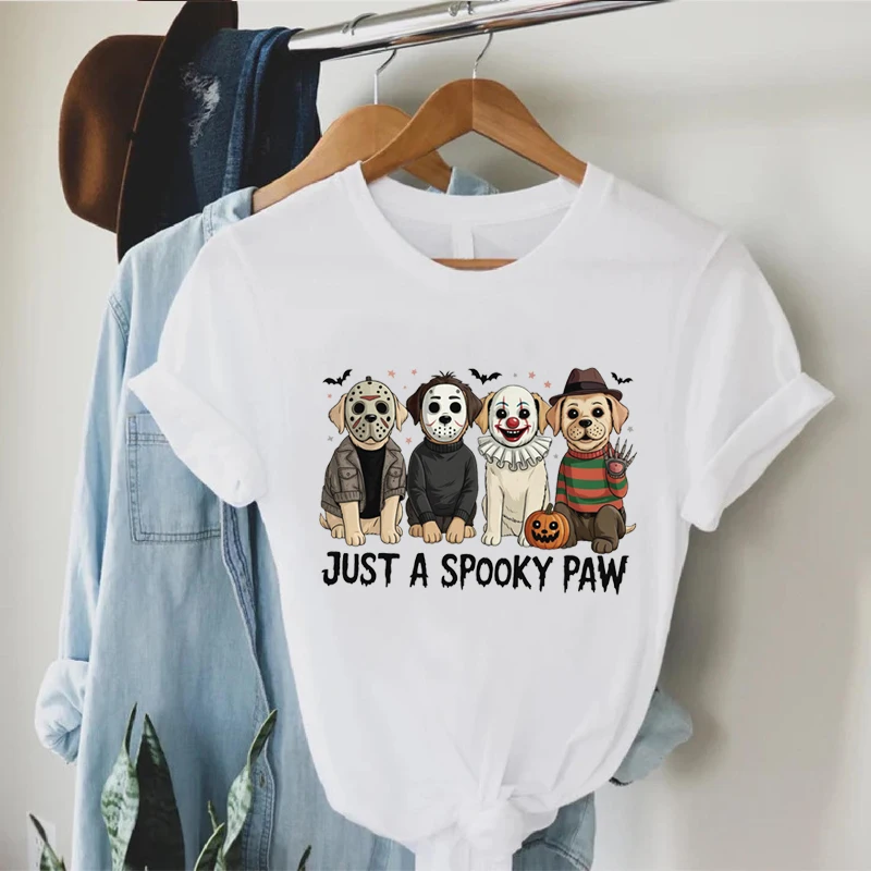 T-Shirt pour femmes à manches courtes été juste une patte effrayante haut imprimé Halloween chien mode tendance T-Shirt col rond vêtements