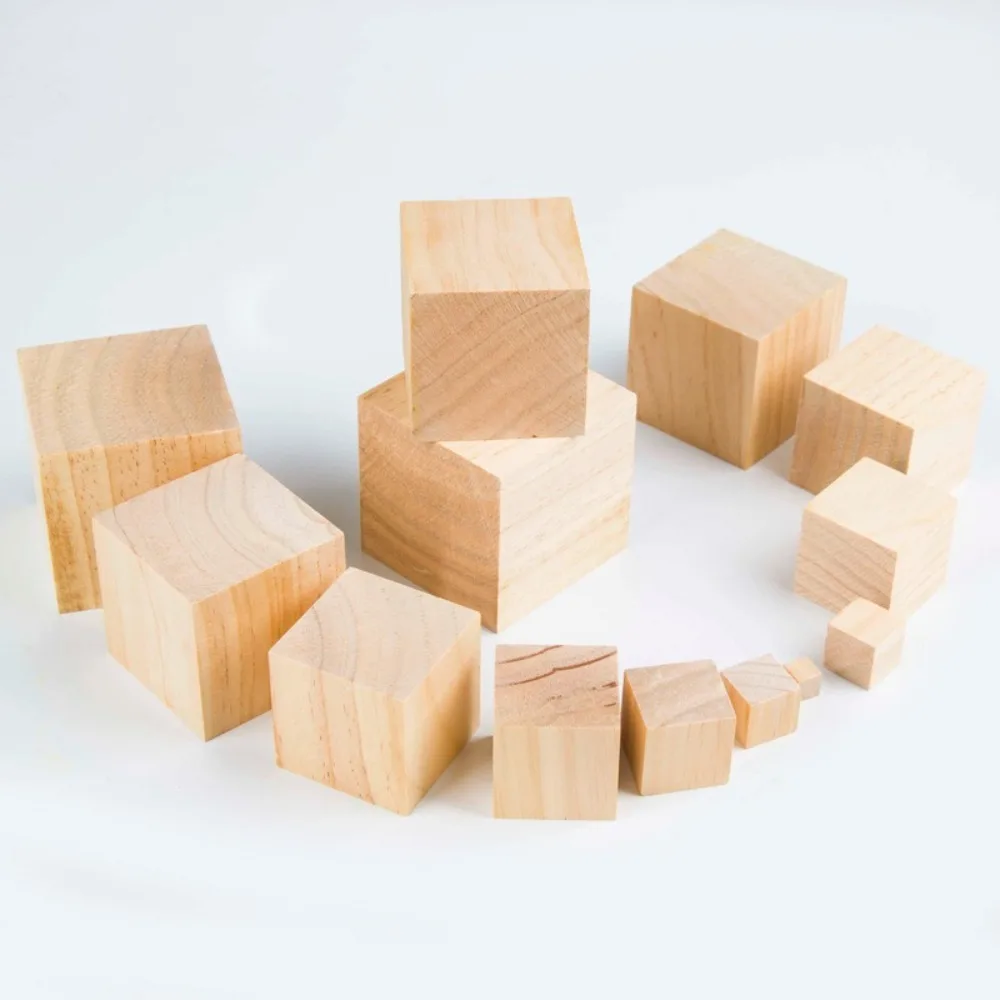 10pcs Hobby Natural Wooden Cube Woodwork Craft Unfinished Blank Wooden Square Block Building Block Vintage Handmade Material