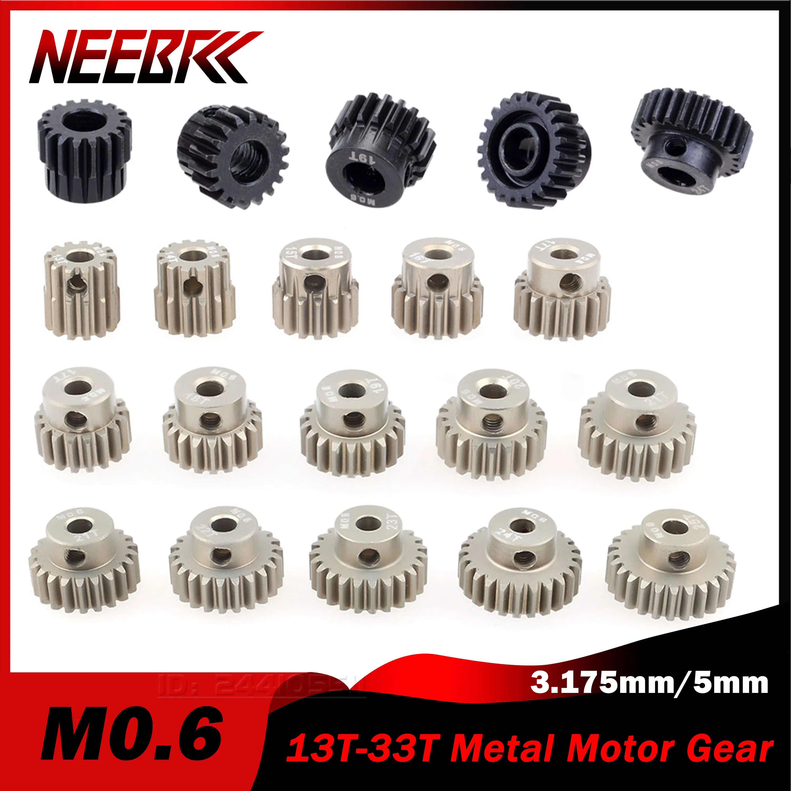 M0.6 Motor Gear 13T 14T 15T 16T 17T 18T 19T 20T 21T 22T 23T 24T 25T 26T 27T 28T 29T 30T 31T 32T 33T Metal Pinion for 1/10 RC Car