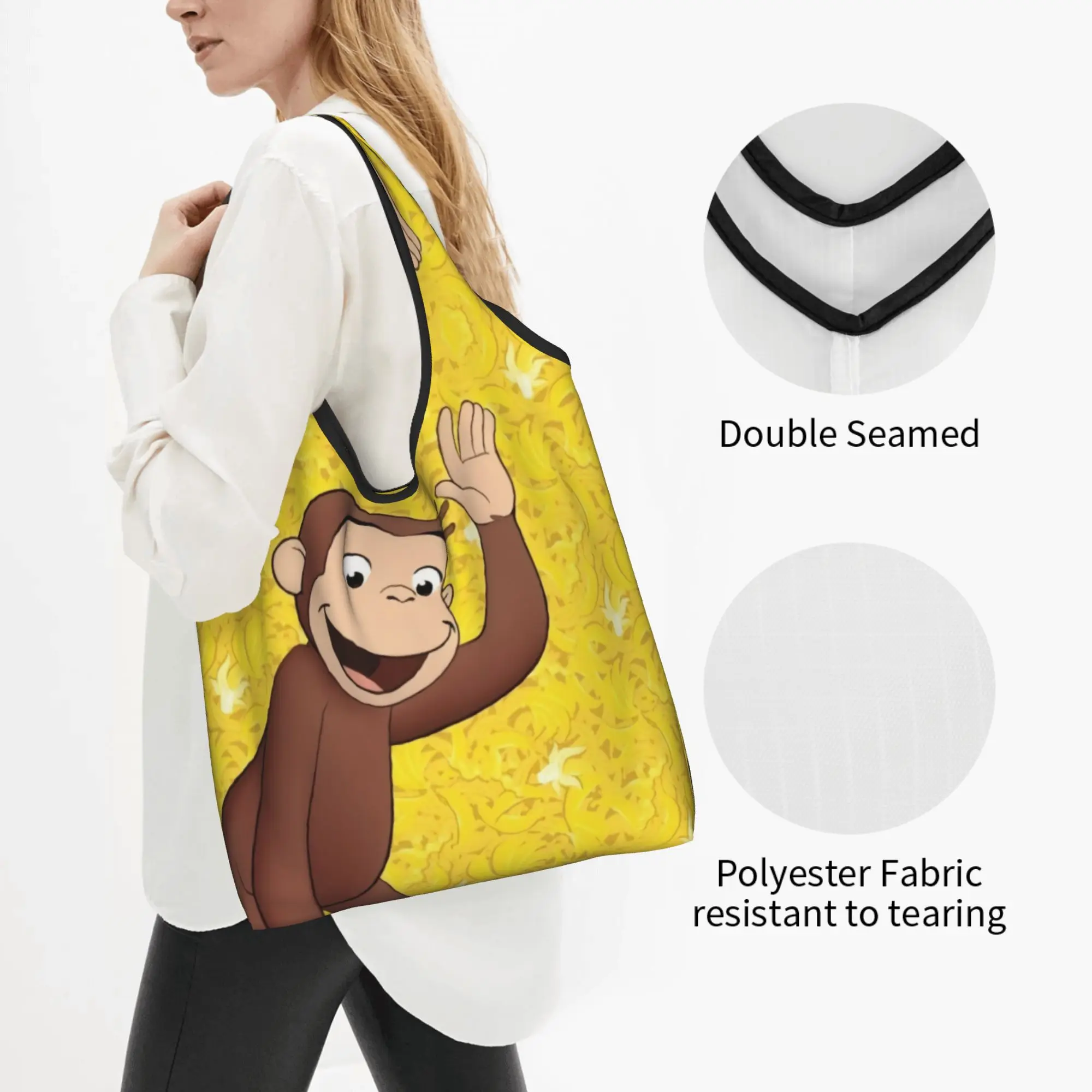 Recycling Cartoon Curious George Funny TV Monkey  Anime  Shopping Bag Women Tote Bag Portable  Groceries Shopper Bags