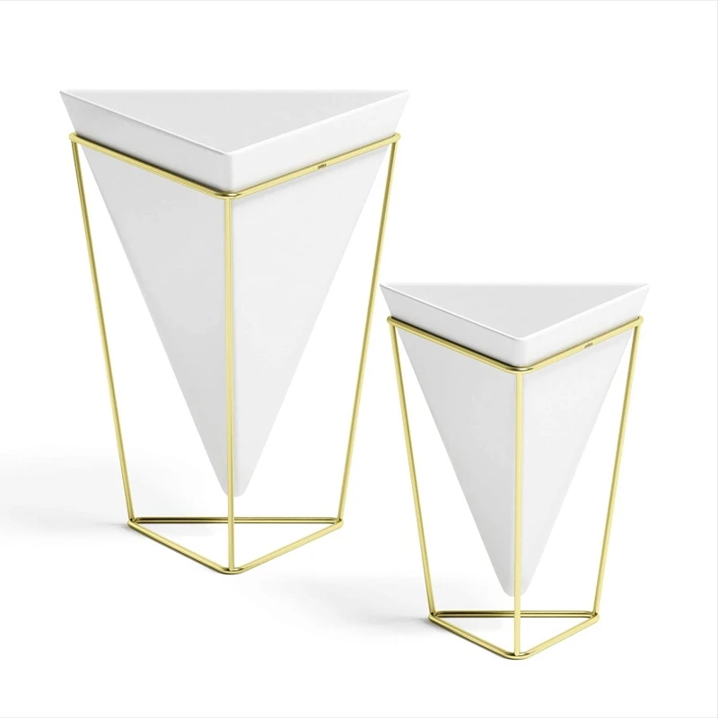 Floral ornaments stand decoration, for pot or decoration table geometric design, white/gold 1004372-524