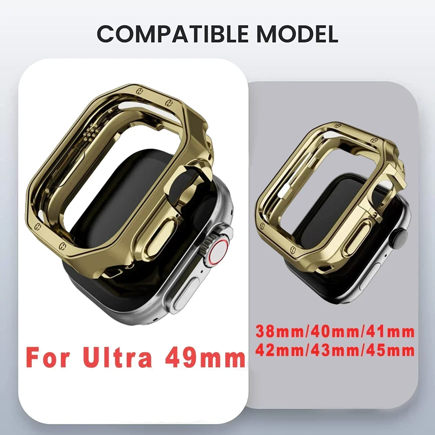 Golden Bracelet for Apple Watch 9 8 7 Band 41mm 45mm 49mm Metal Strap+soft TPU Armor Protector Case for iWatch SE 6 40mm 44mm