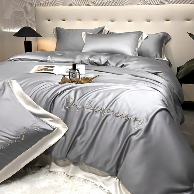 Extremely soft silky 100% lyocell bedding sets 4 pieces duvet cover set