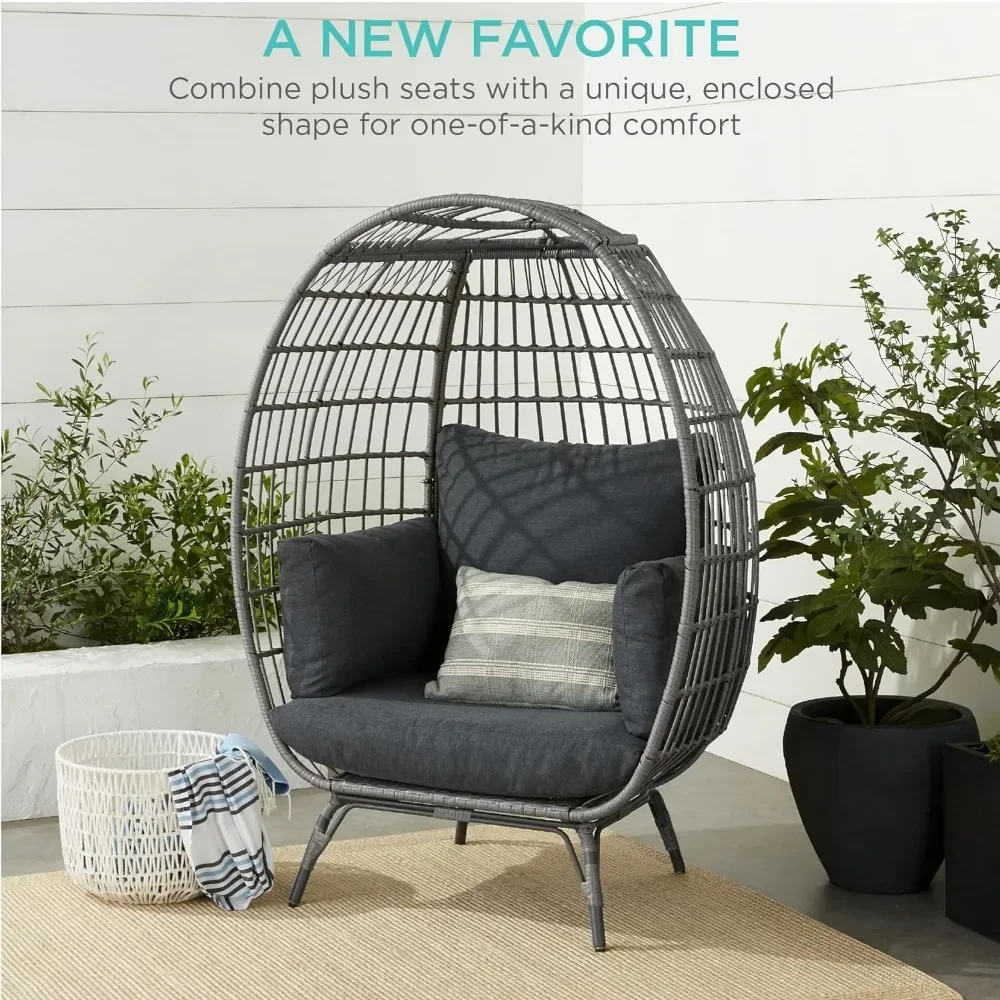 Willow Egg Chair for Terrace, Backyard, Living Room,with 4 Cushions, Steel Frame, 440 Pound Capacity Gray/charcoal, Lounge Chair