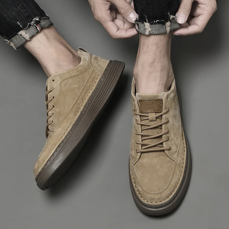Męskie beżowe obuwie męskie z naturalnej skóry, antypoślizgowe, męskie buty do chodzenia Comfortabel Tenis Masculino, nowe obuwie na zewnątrz