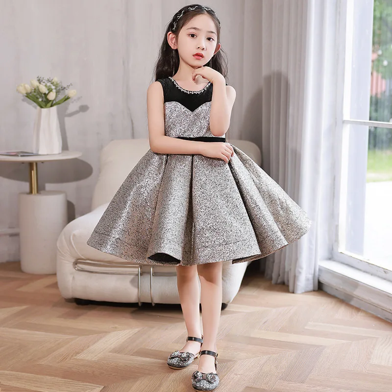 2023 Baby Girl Dress Luxury Vintage Party Dresses for Girls Kids Elegant Sequined Ball Gown for Banquet Children Formal Evening