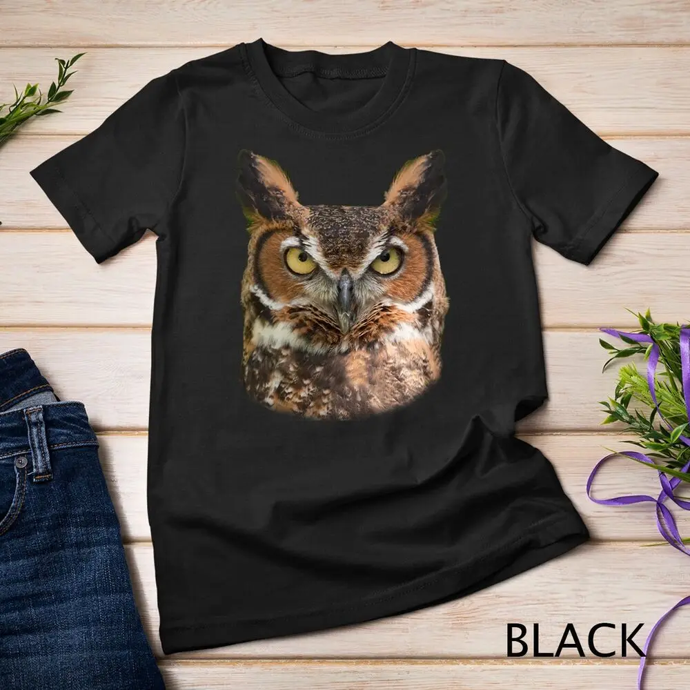 Grande testa di gufo cornuto I Love gufi Shirt Night Owl t-Shirt Unisex