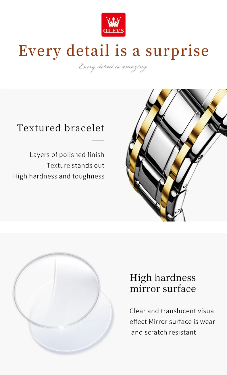 OLEVS 2891 Luxury Brand Quartz Couple Watch Waterproof Stainless Steel Watch Elegant Calendar Week Date Gift Couple Watch Set