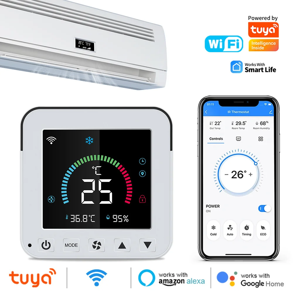 Tuya smart life WiFi Thermostat Air Conditioner USB Power IR Temperature Humidity Infrared Controller APP control Alexa Google