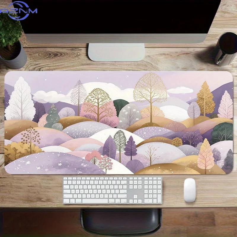 1pc Purple Nature Landscape Desk Mat -  cm Non-Slip Extended Mouse Pad & Keyboard Mat, Soft Fabric Surface with HD Printing for