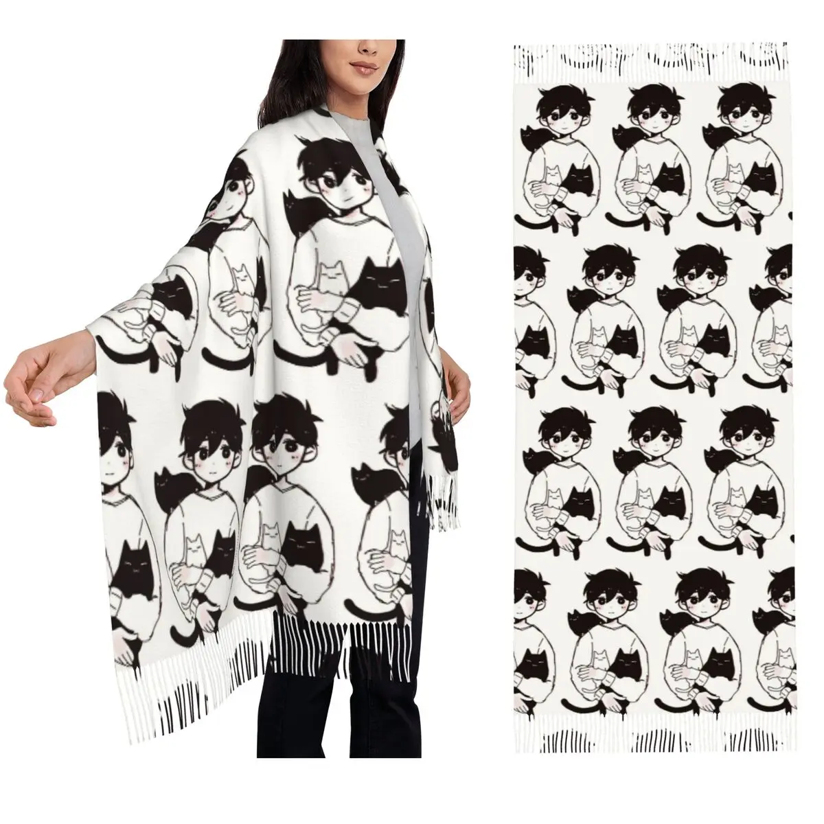 

Omori Sunny And Mewo шарф с кисточками, женские мягкие теплые шали и накидки, большая осенне-зимняя шаль