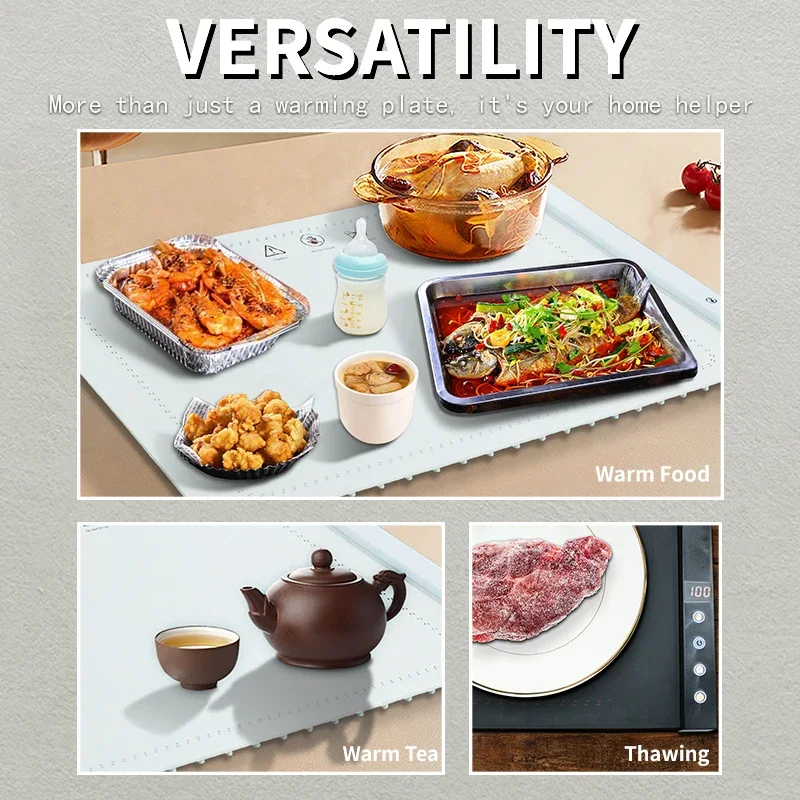 صينية تدفئة كهربائية مع درجة حرارة مرنة لتدفئة الطعام، مفرش طاقة تسخين كهربائي من السيليكون قابل للطي للأغذية