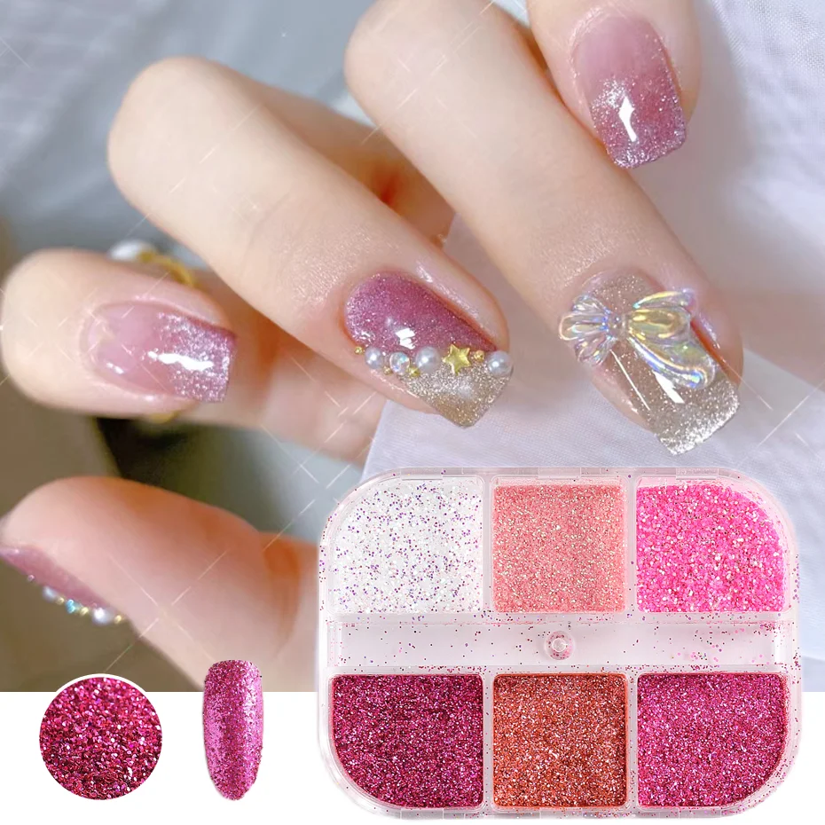 

6 Grids Glitter Powders Shinny Abrasive Dipping Pigment Micro Dust For Manicure DIY Material Sequin Nails Art Decors #LE6G-BAI