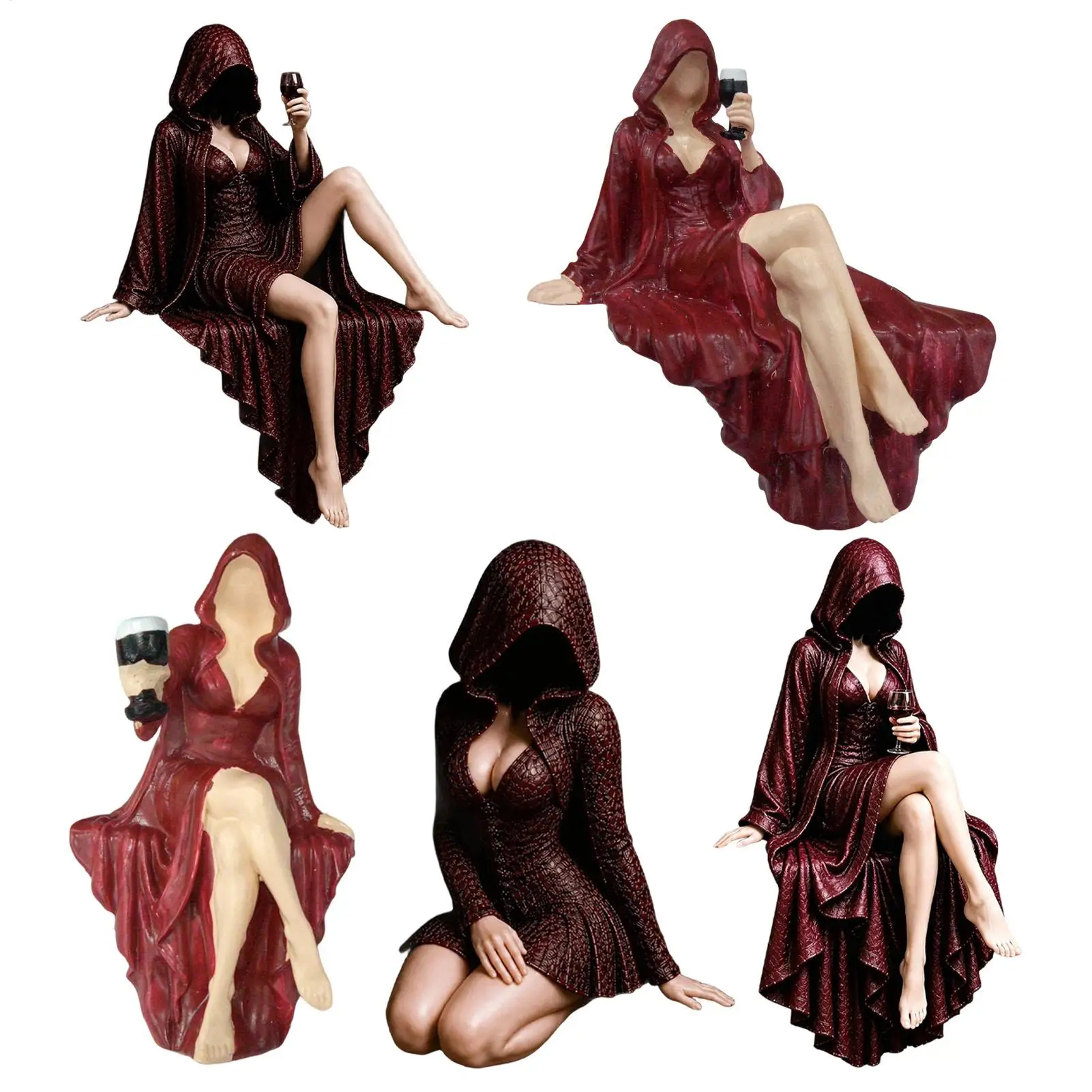 Halloween Gothic Dark Fantasy Statue Faceless Hooded Book Reader Figurine Wine Cup Holder Resin Art Ornament Collectible Decor