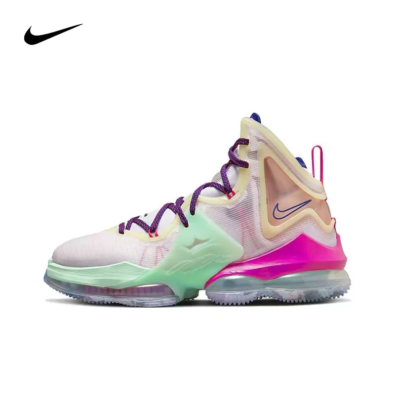 Nike Lebron 19 shock-absorbing durable wrapped supportive Mid Top Air Zoom practical basketball shoes for men and women