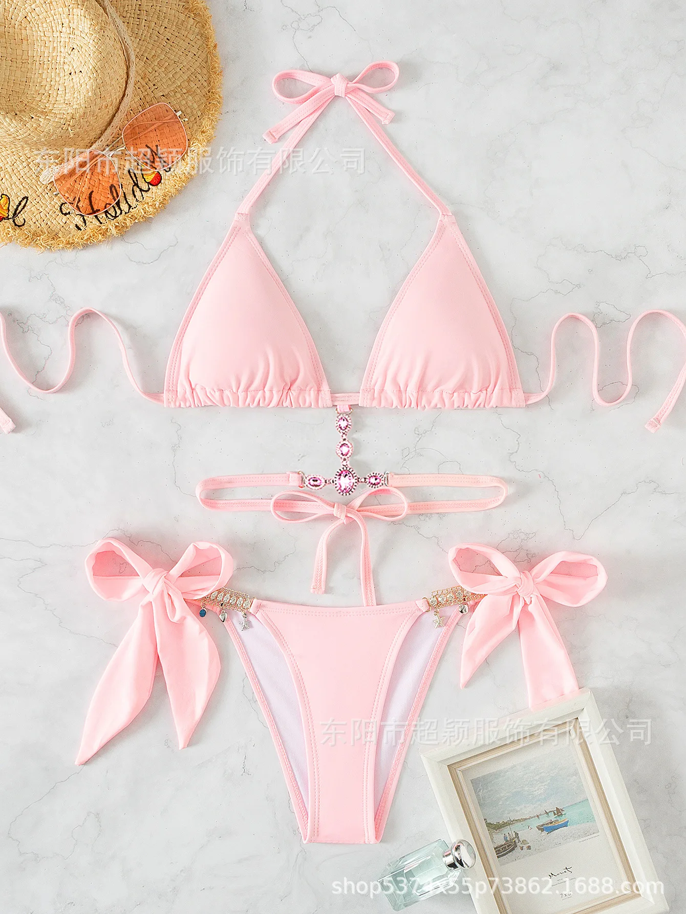 ملابس السباحة النسائية الكريستال الماس مثلث حقيبة الأشرطة الرسن بيكيني للشاطئ ملابس السباحة 2025 جديد