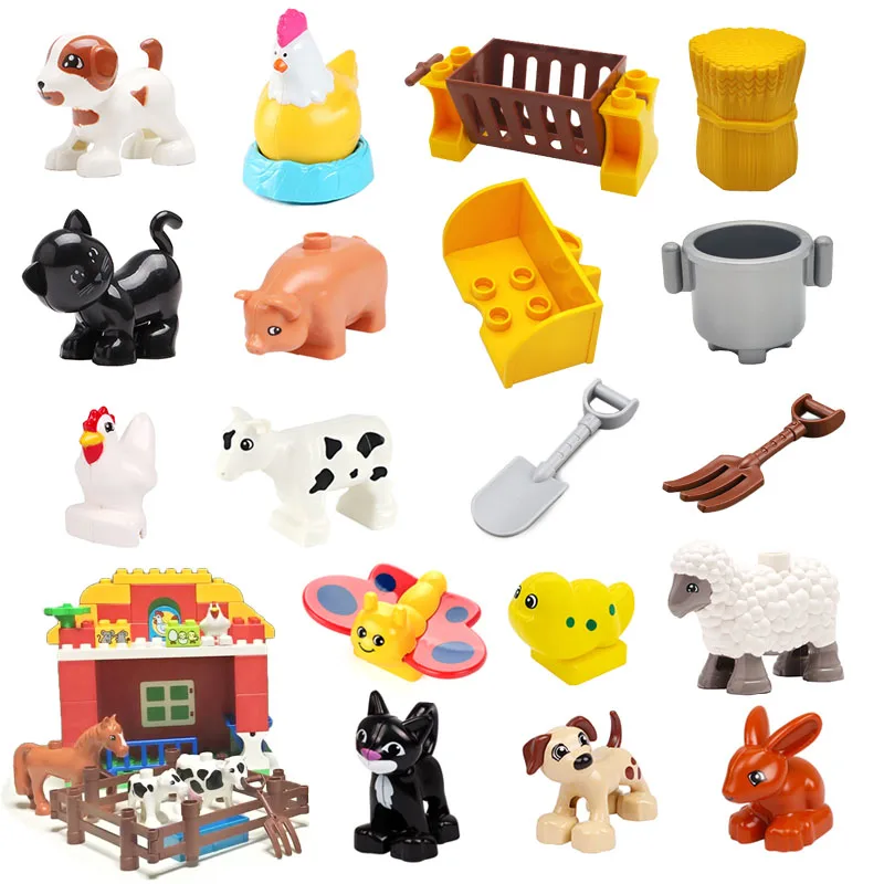 Big Building Block Animal Series Pet Cat Dog Farm Sheep Chicken Toys For Children Compatible Big Size Brick Educational Gift