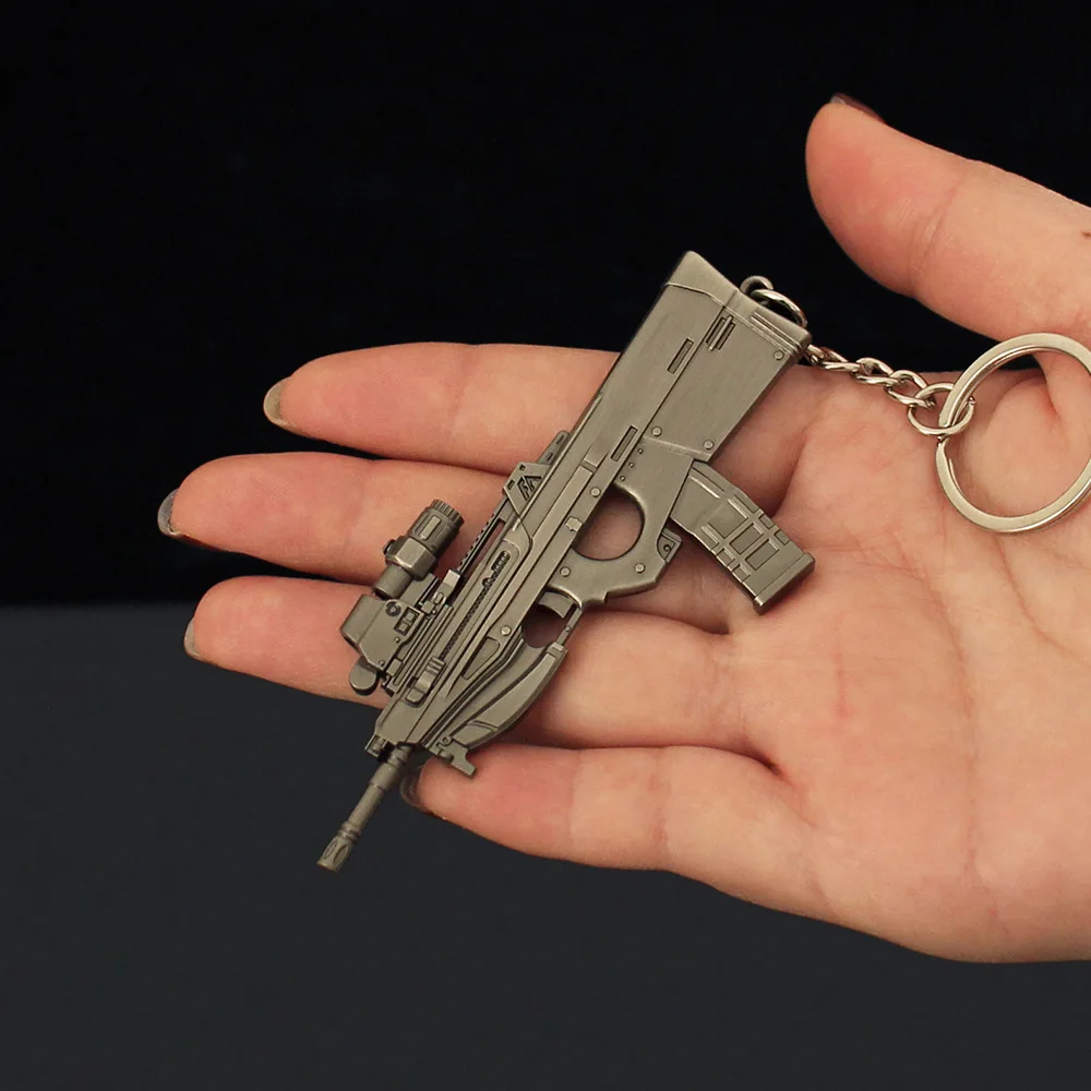 Arena Breakout F2000 Assault Rifle Model Pendant Keychain for Men Boys 9cm Mini Metal Key Ring Fans Collectible Jewelry Gift