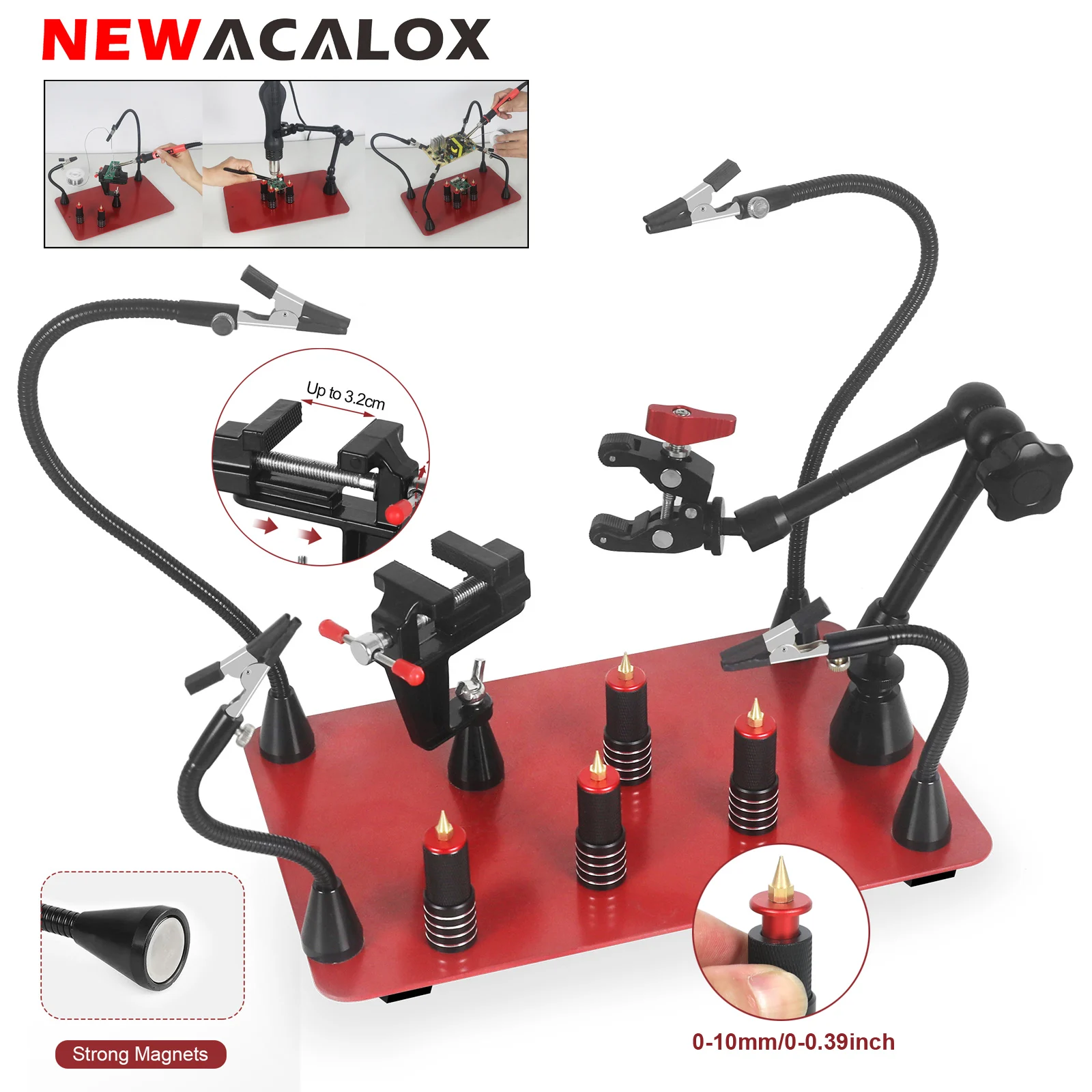 NEWACALOX Magnetic Helping Hands Third Hand Soldering Work Station 360 Heat Gun Holder Helping Hand with Magic Hand PCB Holder