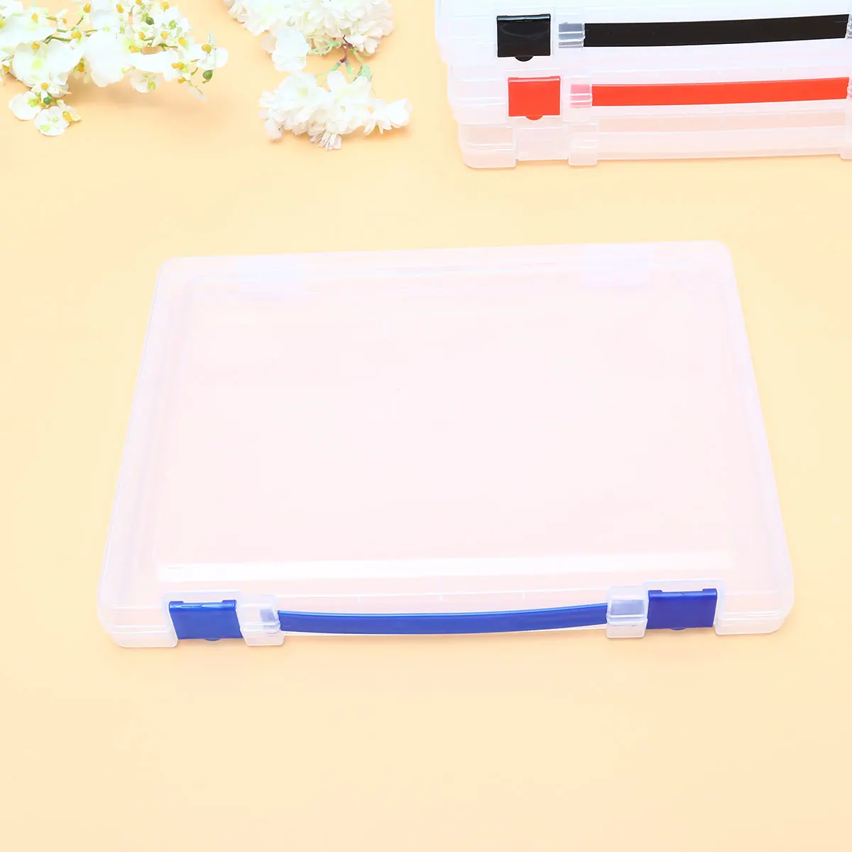 Caja de almacenamiento de documentos de plástico transparente, organizador apilable con tapa transparente para documentos y certificados importantes