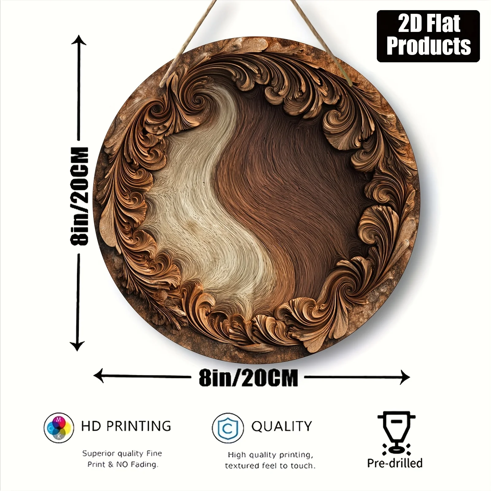 2D Flat, 1pc, Round Wooden Decorative Sign Plaque, Wood Grain Theme, Suitable for Decorating Bars, Kitchens, Cafes, Home Rooms,