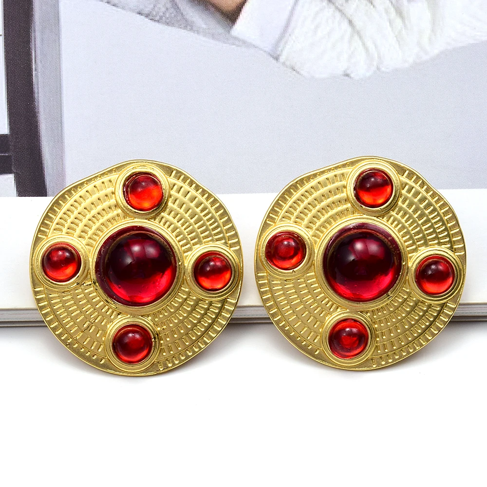 Trendy Alloy Metal Stud Earrings Resin Beads Round Earrings For Women Female Statement Trendy Jewelry