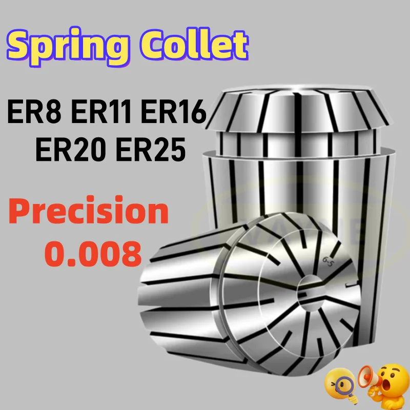 ER Spring Collet Chuck AA0.008 ER8 11 ER16 ER20 ER25Standard CNC Holder Slots Engraving Machine Milling Lathe Work Holding Tool