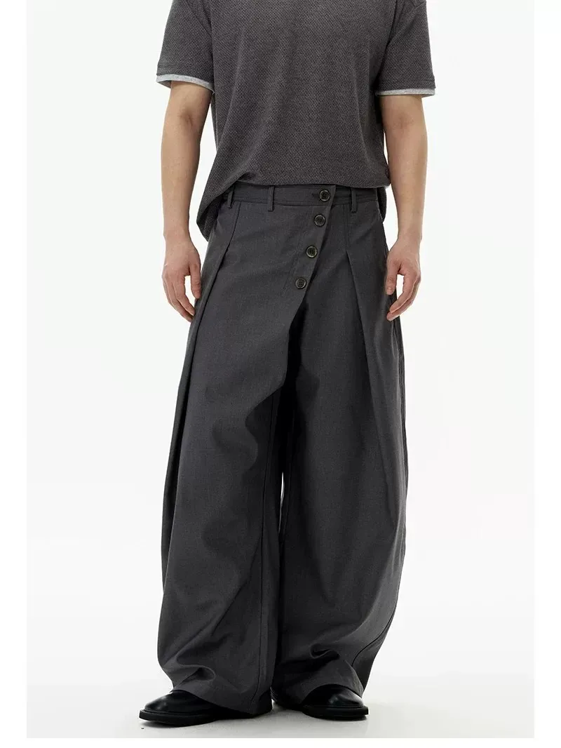 American Style Loose Fit Trousers Men's Summer Casual Low Waist Straight Leg Commuter Versatile Long Pants Button Detail