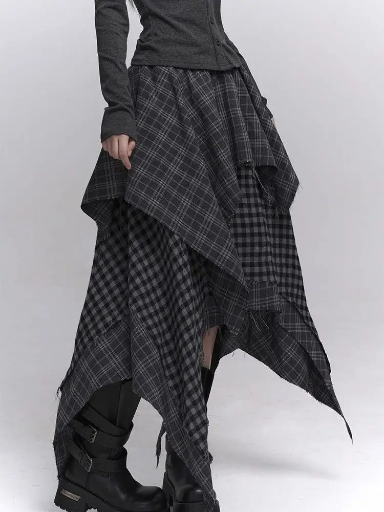 

Готическая винтажная клетчатая юбка, популярная корейская модная юбка нестандартного дизайна для девочек, женская уличная одежда, милая элегантная шикарная юбка