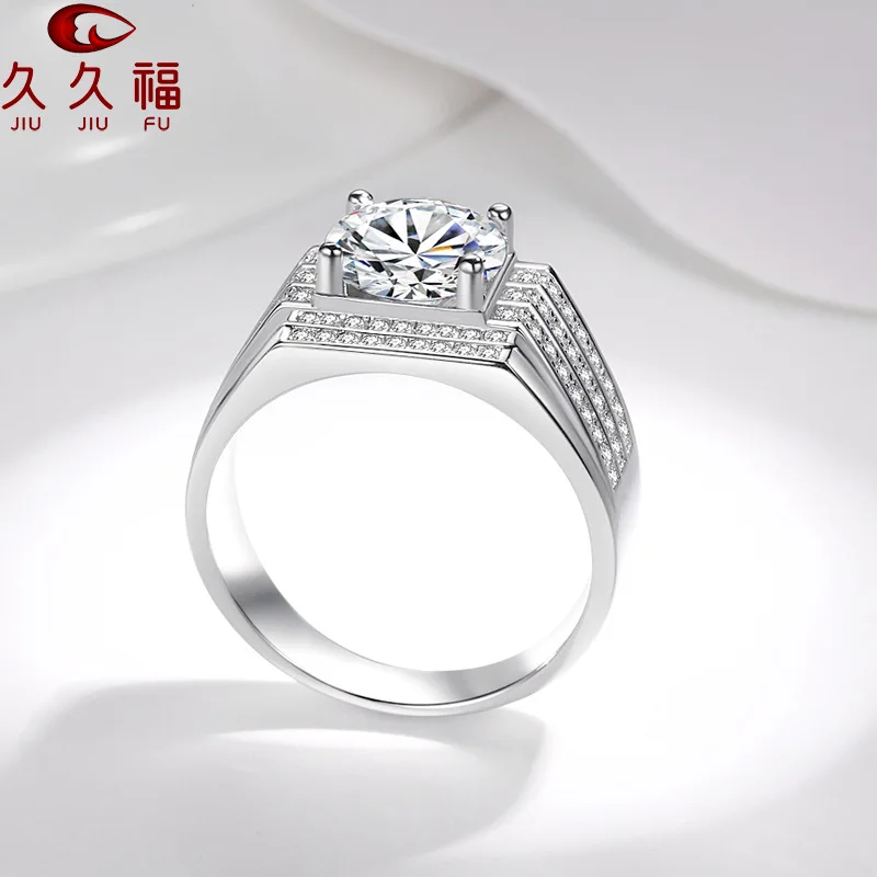 Domineering Three-Row Diamond Ring for Men, PT950 Platinum with 3 Carat Moissanite, show mature and luxurious male charm.