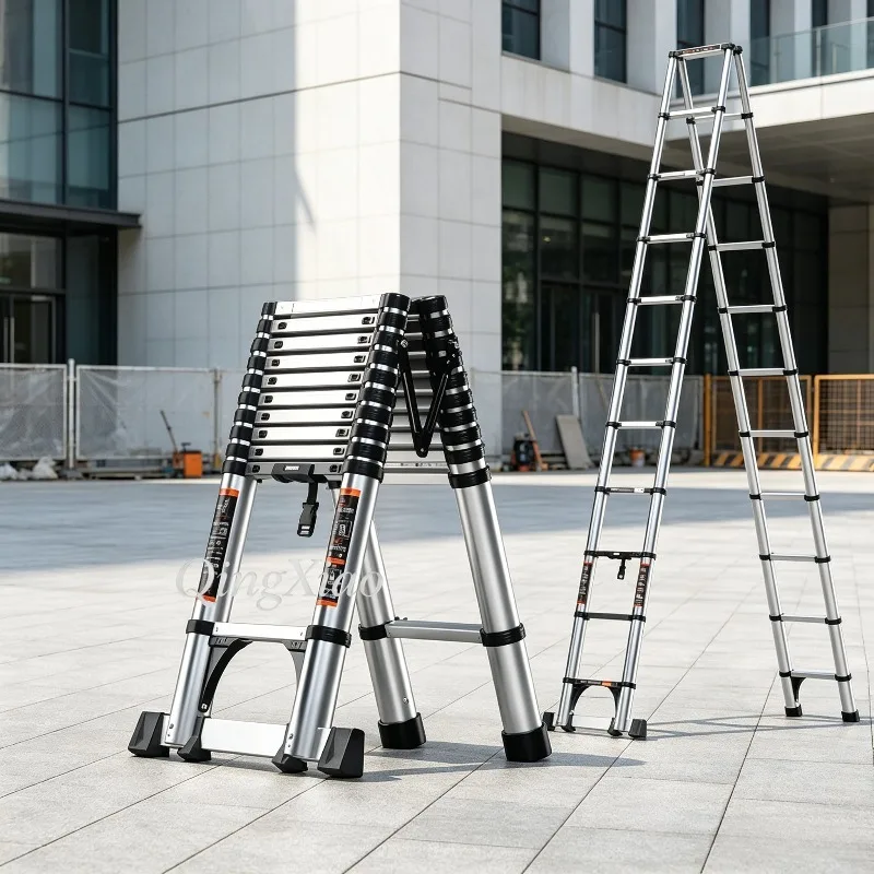 Thickened Portable Stainless Steel Telescopic A Frame Ladder Foldable Multifunctional Climbing Ladder For Household Maintenance