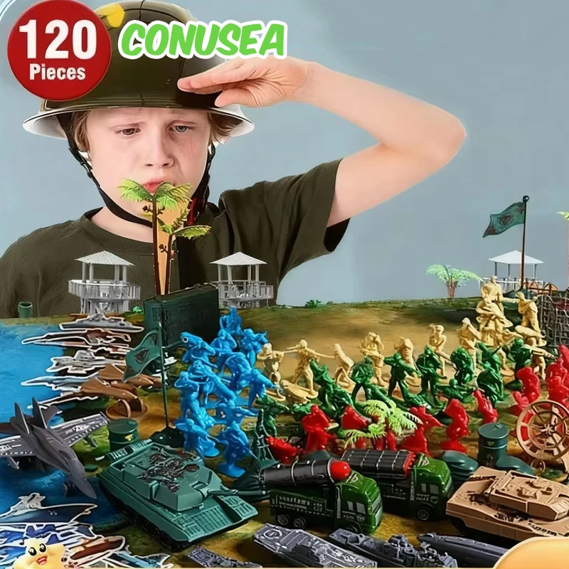 

48/120Pieces DIY Military Playset Army Military Fighter Soldiers Model Toy Simulation Tank Plane Models Toys for Boys Children