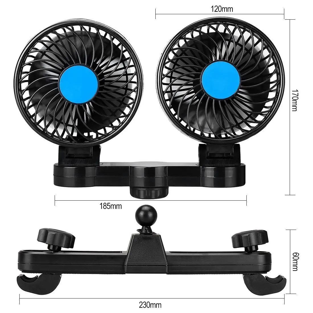 Car Fan Car Fan Rear Seat Adjustment Suction Cup Car Cooling Fan Powerful Quiet with Stepless Speed ​​Rotatable 12V Cigarette