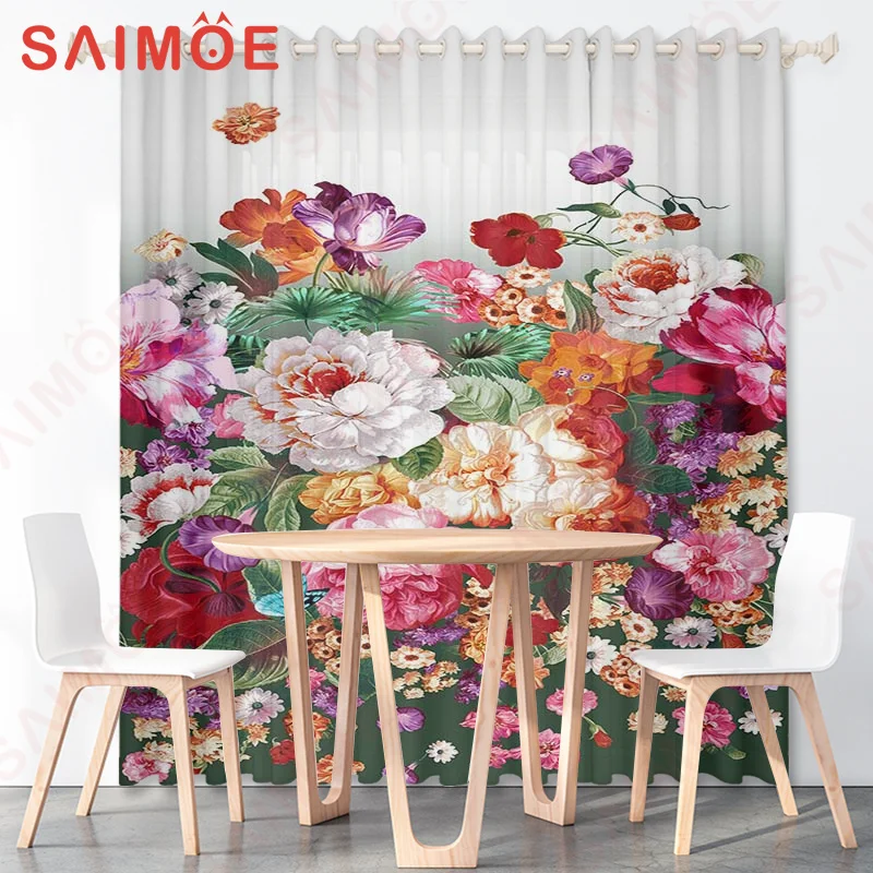 

Romantic Polyester Flowers Fabric Office Plants 3d Curtains Garden Flower Designer Decorations for Living Sun Room Apartment Set