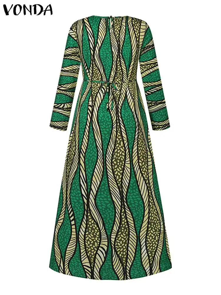 Plus Size 5xl Vonda Maxi kleid übergroße Frauen Bohemian Langarm Vintage bedruckte Sommerkleid Herbst lässig lose Vestidos