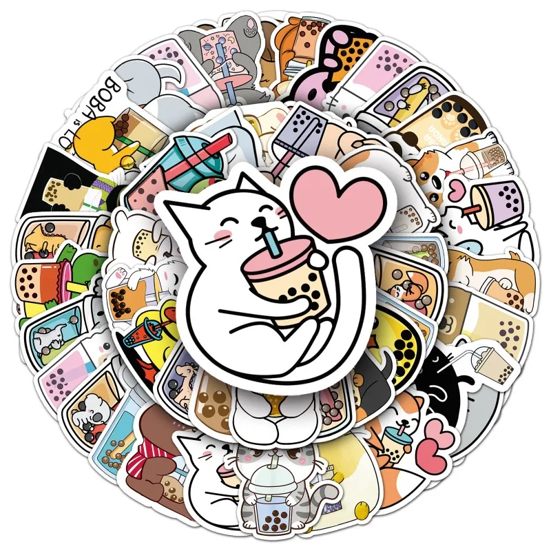 50 Uds. De dibujos animados personalizados para mascotas, té de la leche, pegatina decorativa de Graffiti creativa