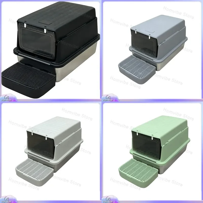 

Large Stainless Steel Cat Litter Box with Lid Removable Design Easy Clean Wide Non-Slip Base for Large Medium Small Cats