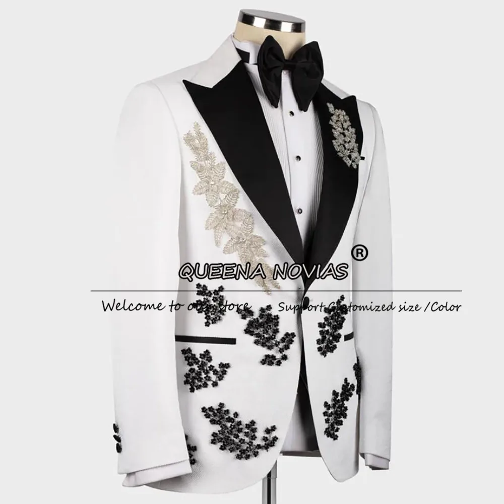 Luxury Beaded Stones Suits Men For Wedding Black Notched Lapel Prom Blazers Customized 3 Pieces Groom Tuxedos Costume Homme 2026