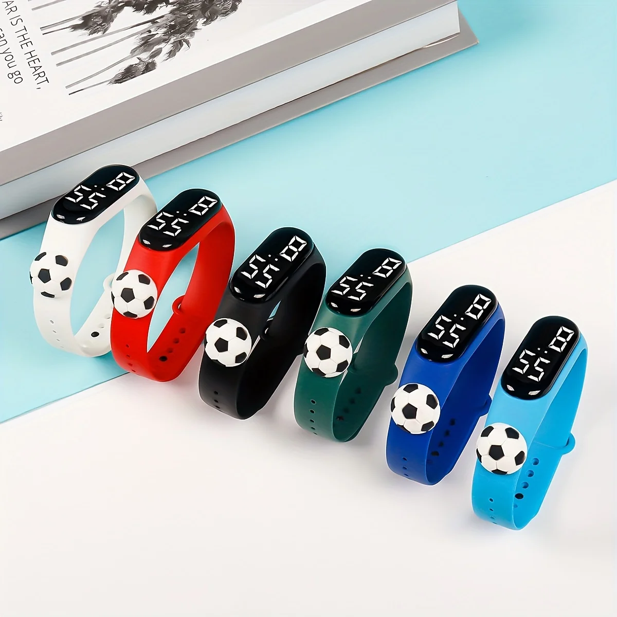6pcs Football Doll LED Electronic Wristband Watch, Sports Watch for Junior High, Senior High School Students, Teenagers, Couples