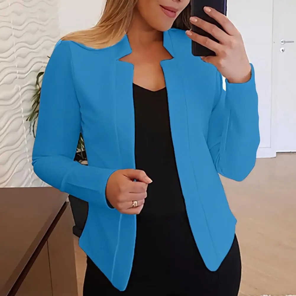 Chic Cardigan Blazer Anti-Pilling Notched Collar Women Jacket Blazer Elegant No Button Women Blazer Female Clothing