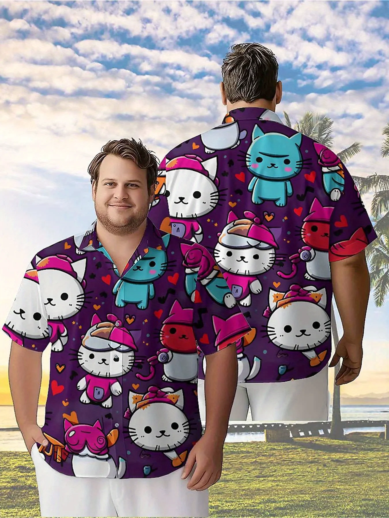

Men's Plus Size Hawaiian Shirts Cute Cat Theme pattern,Premium Comfort Youth Clothes,Streetwear Y2K Tops