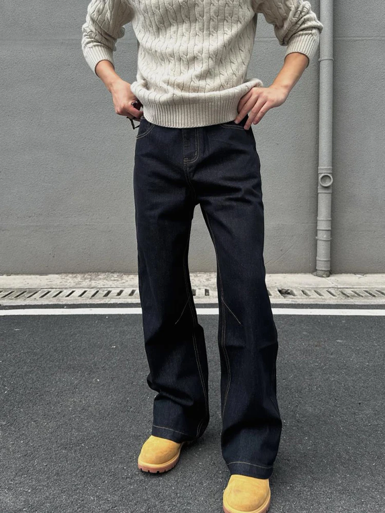 

American Retro Straight Leg Men's Jeans High Street Autumn Winter Bend Knife Clean Fit Bootcut Pants Youth Faion