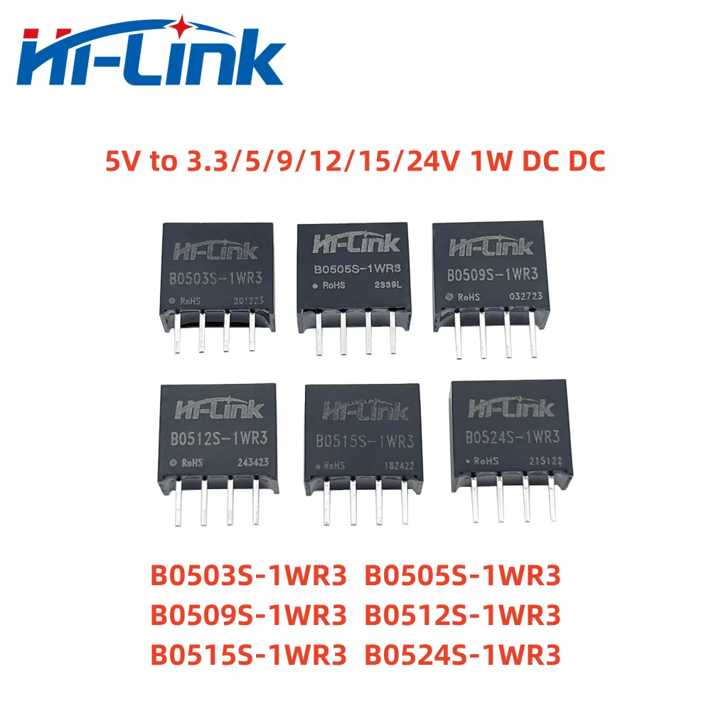 

Hilink 1W Output DC DC Power Supply Module 5V to 3.3V 5V 9V 12V 15V 24V B0505S-1WR3 B0512S-1WR3 Mini Adjustable Isolation