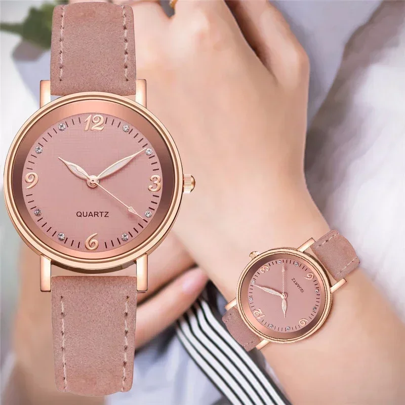 Jam tangan Quartz bercahaya mewah ringan untuk wanita elegan tali kulit jam tangan Quartz Analog jam tangan serbaguna kasual simpel