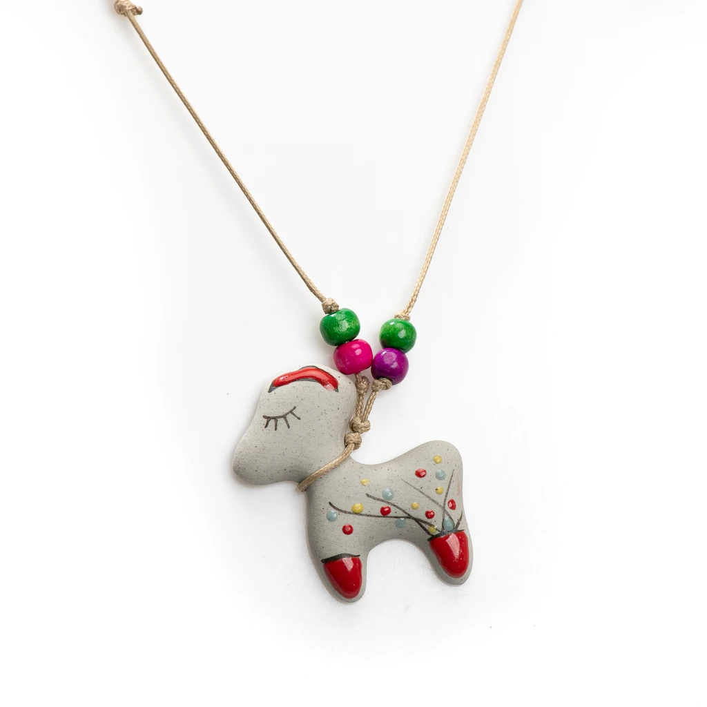 Vintage Hand-Painted Ceramic Necklace Adjustable 30-60cm Unique Animal Design Handmade Jewelry Colorful Beads Bohemian Style