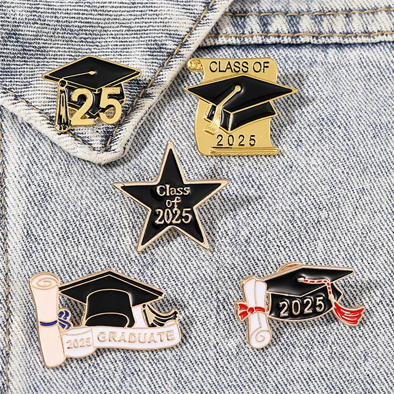 2025 New School Graduation Season Enamel Brooches Creative Bachelor's Hat Lapel Pin Badge Students Friends Jewelry Gifts