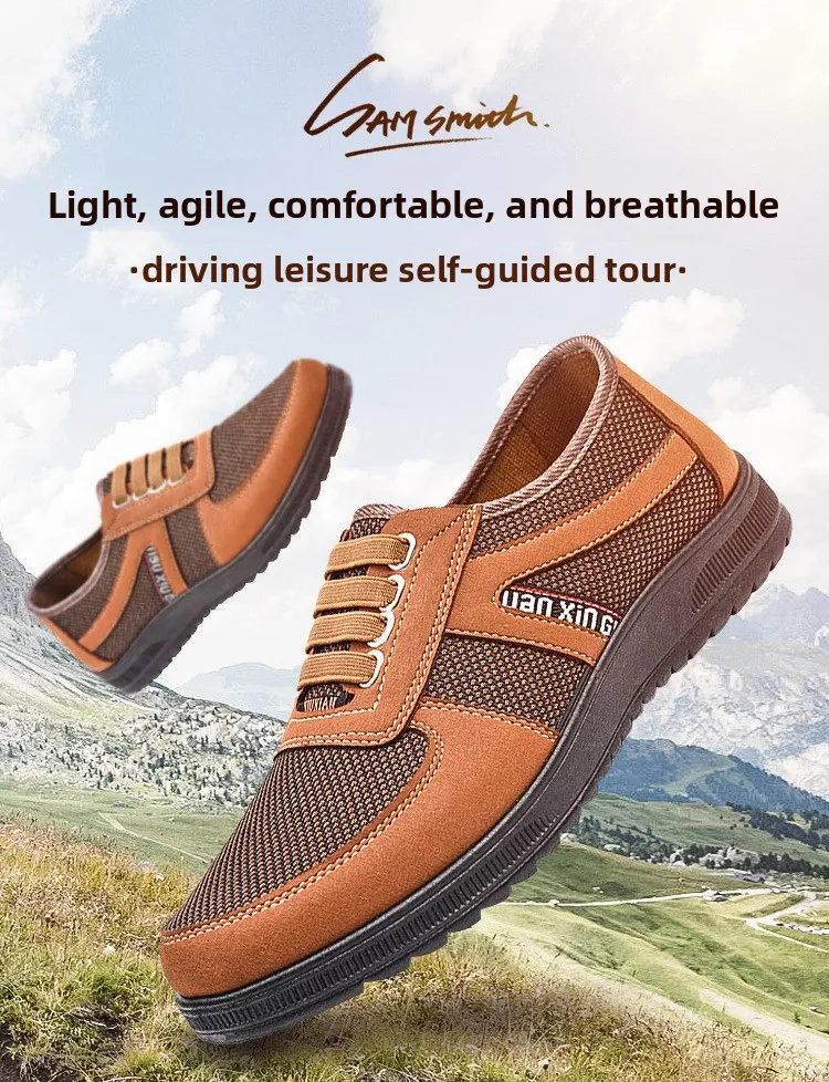 Herren Mesh Freizeitschuhe mit Elastischem Riemen, Weicher Gummisohle, Rutschfest, Atmungsaktiv, für Gehen, Arbeiten und Autofahren – Detail 2