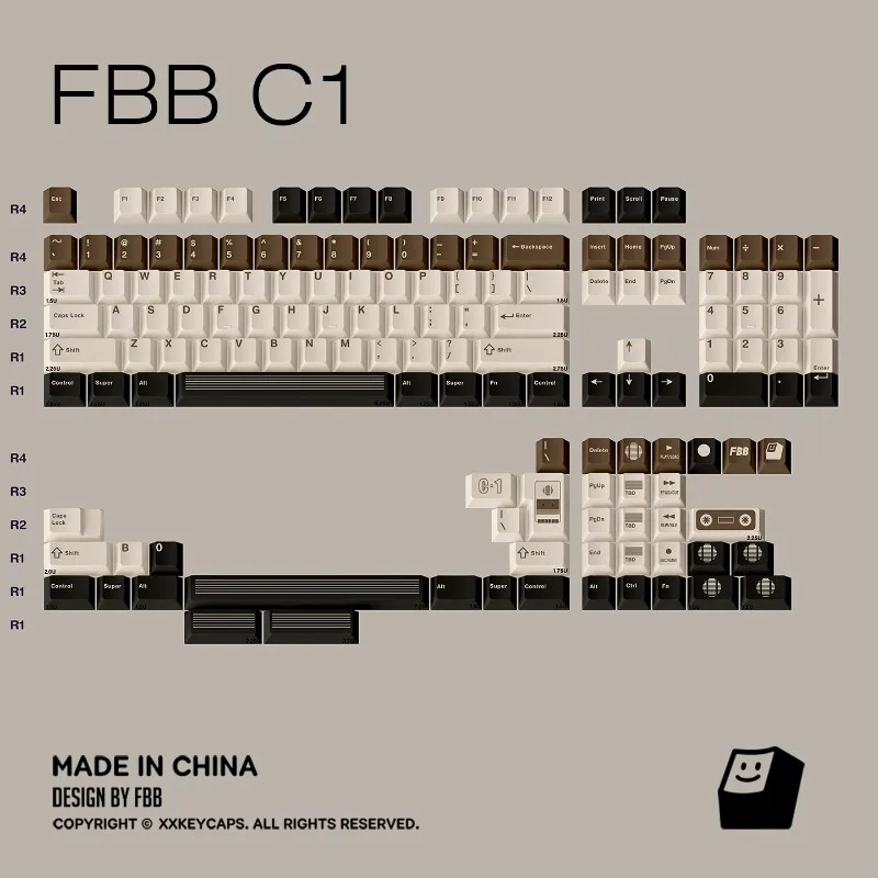 FBB C1 Retro Tape Theme Keycaps Set Customized PBT Sublimation Cherry Profile Keyboard Cap for Mechanical Keyboard Accessories