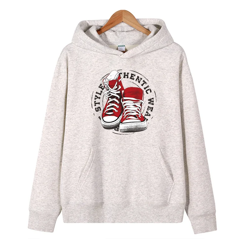 Fashionable and trendy board shoes printed women's hooded autumn and winter style, couple's wool warm hooded sweatshirt